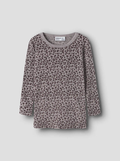 Name It Merino Langarmshirt mit Leopardenprint in der Farbe Satellite, Vorderansicht
