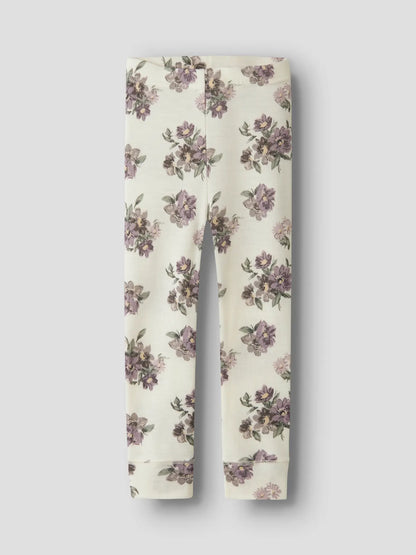 Name It Merino Leggings in Snow White, Vorderansicht mit Blumenprint