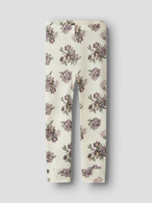 Name It Merino Leggings in Snow White, Vorderansicht mit Blumenprint