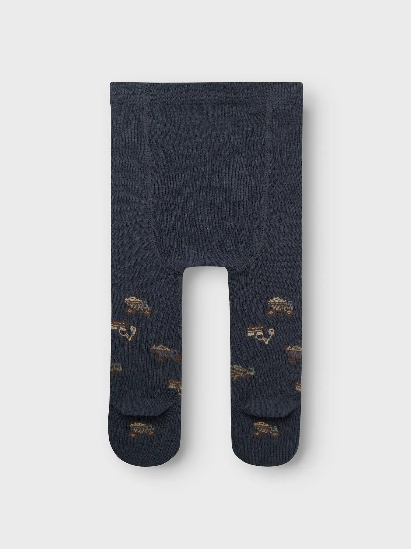 Die blaue Merino-Strumpfhose mit süssem Fahrzeugdesign ist von Name it und in Winterthur erhältlich.