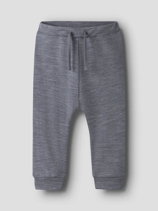 Name It Merino-Wollhose in Grau, Vorderansicht mit Kordelzug
