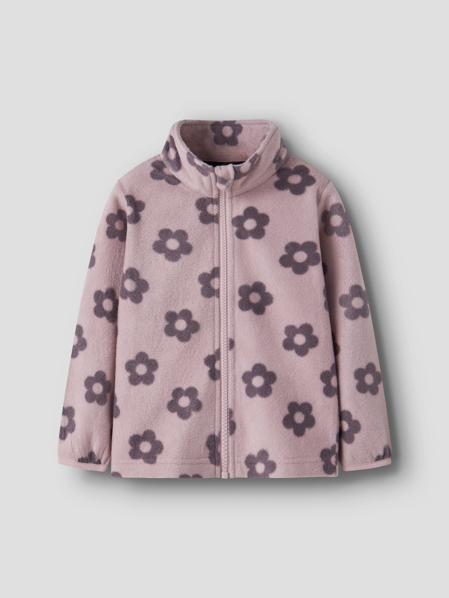 Name It Fleecejacke mit Blumenprint in Altrosa, Vorderansicht mit hohem Kragen