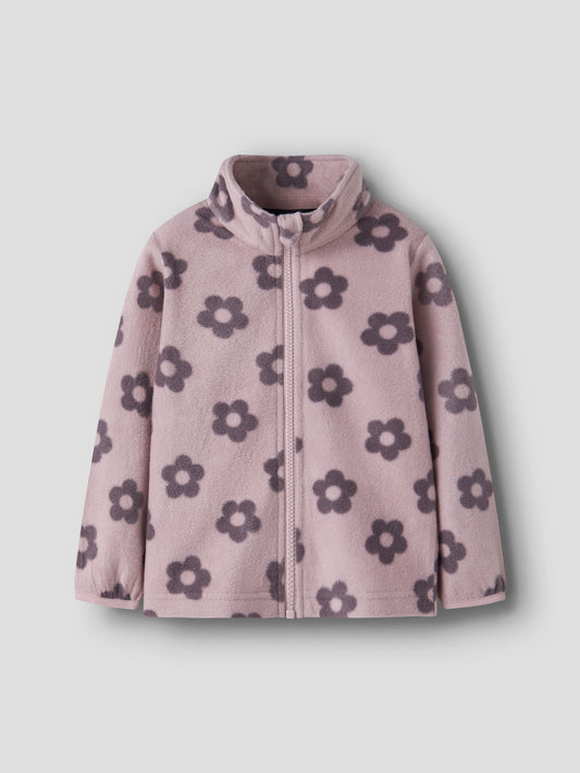 Name It Fleecejacke mit Blumenprint in Altrosa, Vorderansicht mit hohem Kragen