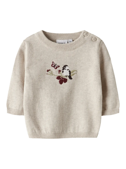 NAME IT Strickpullover in Peyote Melange mit Stickerei aus Bio-Baumwolle – Bärechind Winterthur Zürich Schweiz