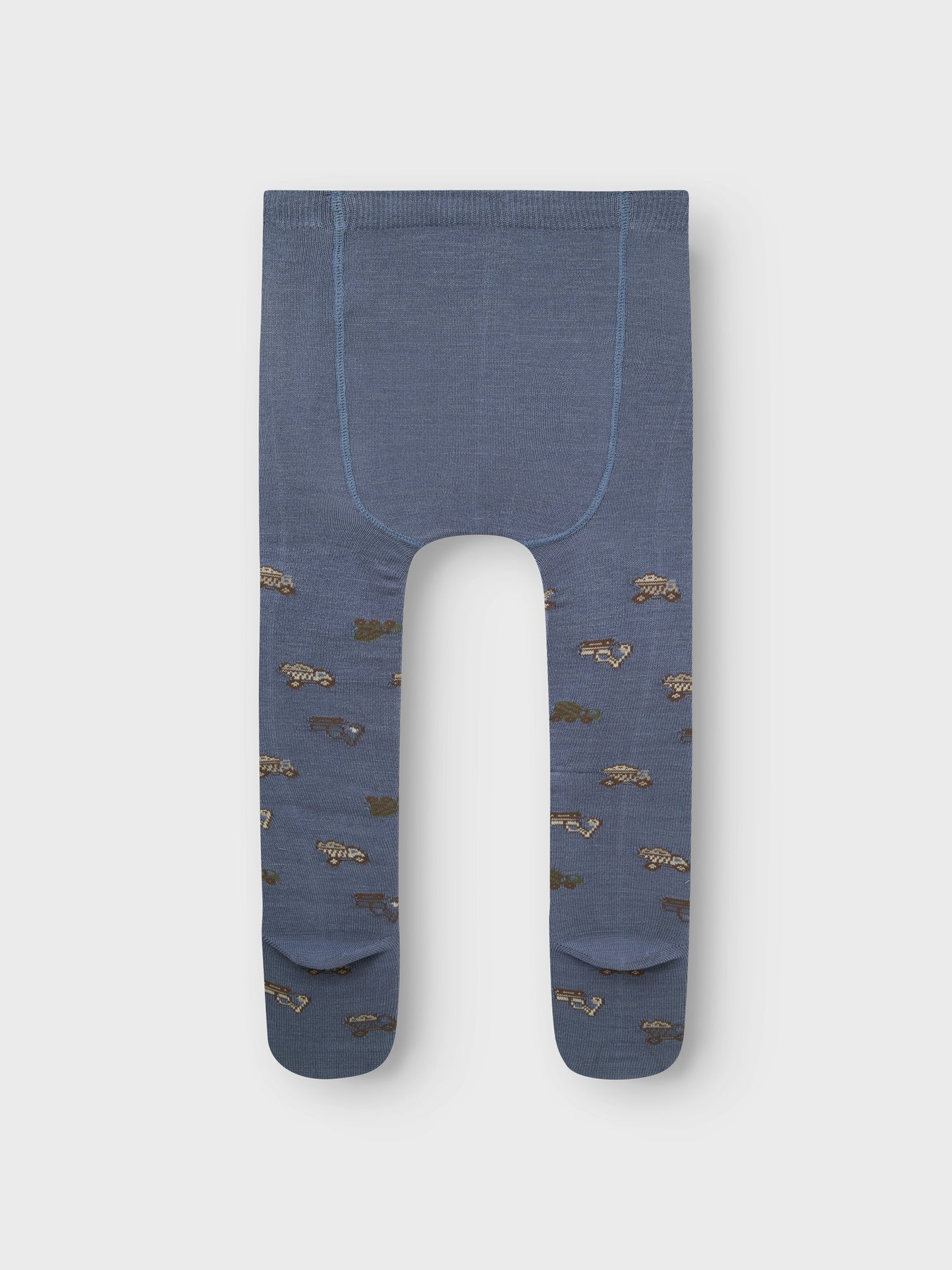 Rückansicht der NAME IT Wollstrumpfhose mit Fahrzeugmuster, blau, Bärechind Winterthur, Zürich Schweiz.