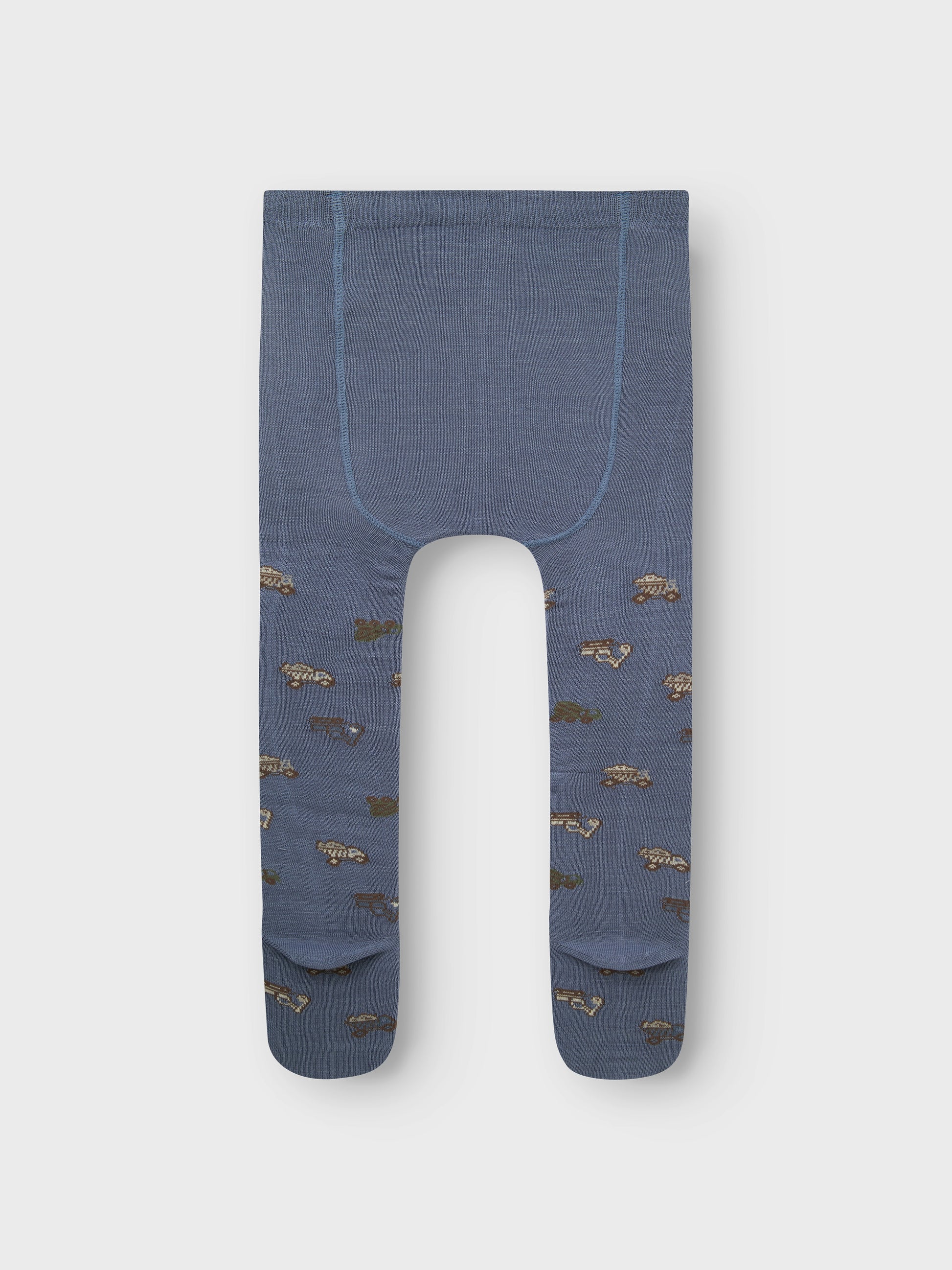 Rückansicht der NAME IT Wollstrumpfhose mit Fahrzeugmuster, blau, Bärechind Winterthur, Zürich Schweiz.