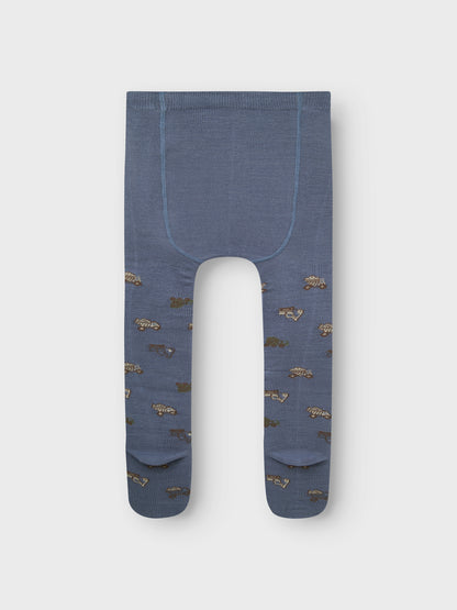 Rückansicht der NAME IT Wollstrumpfhose mit Fahrzeugmuster, blau, Bärechind Winterthur, Zürich Schweiz.