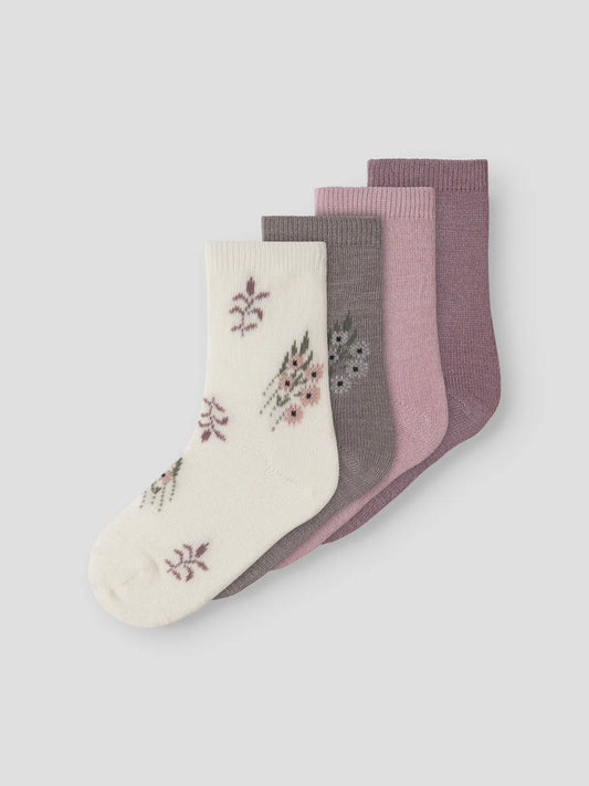Name it Merino Socken 4er-Pack in Toadstool mit Streifenmuster, Detailansicht