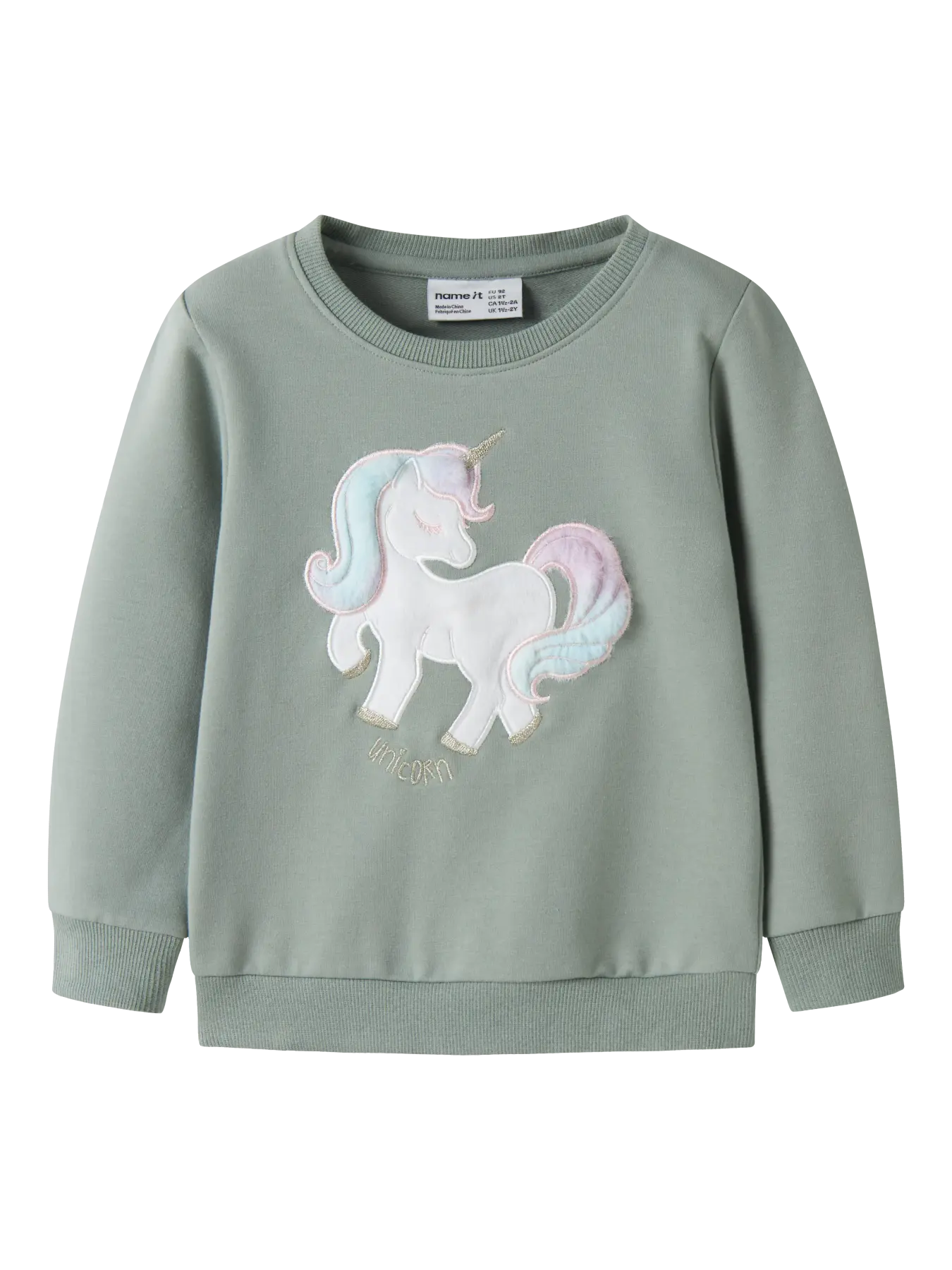 NAME IT Sweatshirt mit Einhornmotiv in Salbeigrün bei Bärechind Winterthur Zürich Schweiz