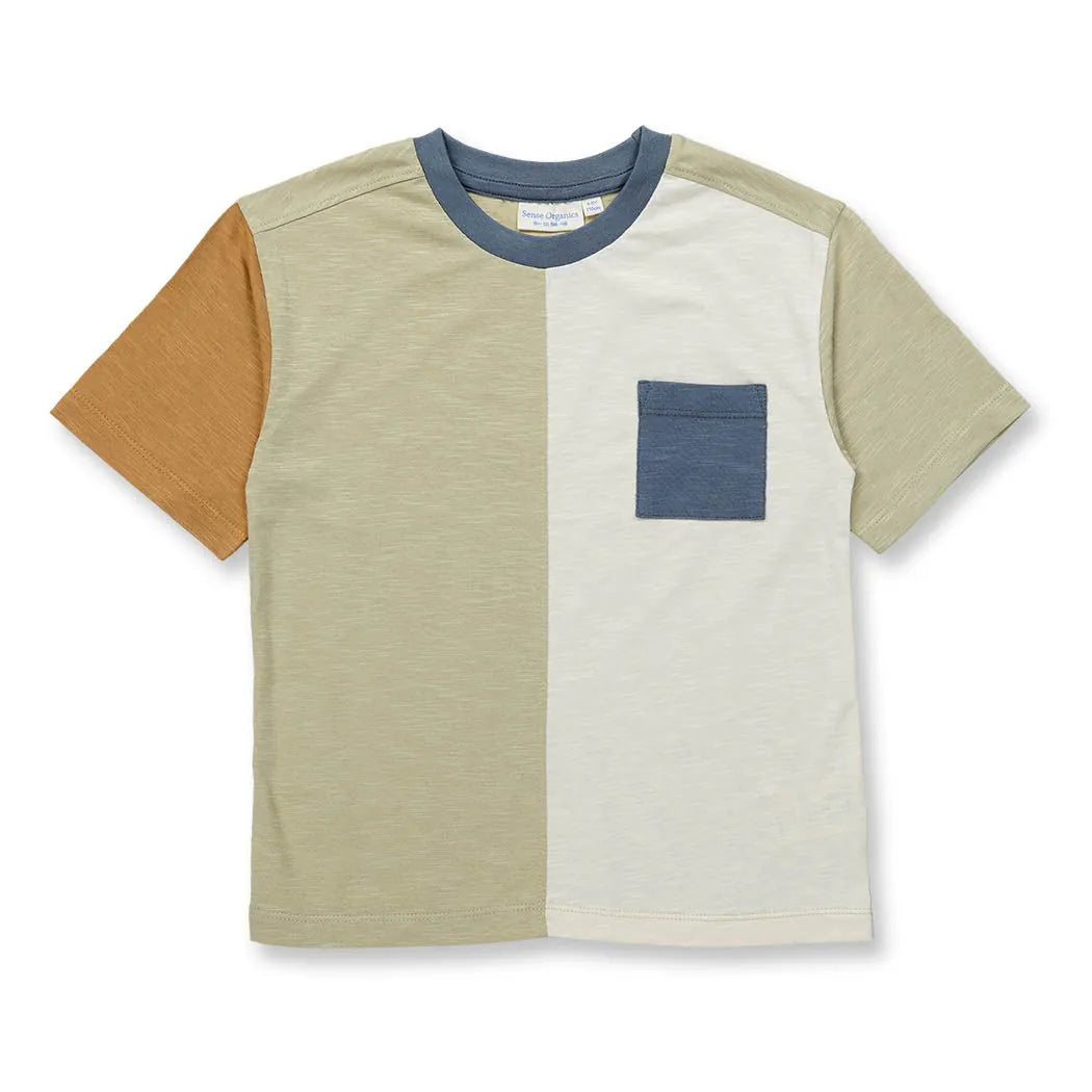 OSWIN Shirt aus Bio-Baumwolle mit Colour-Blocking in Schilfgrün, Weiss & Karamellbraun, erhältlich in Winterthur, Zürich, Schweiz