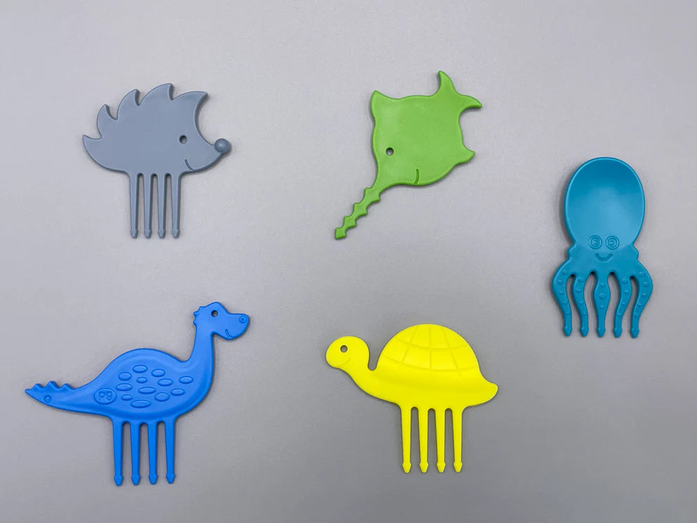 Fünf farbenfrohe Pieksis mit Tiermotiven aus dem Funky Friends Set, Bärechind Winterthur Zürich Schweiz.