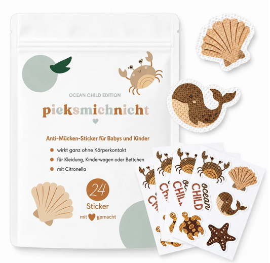 Pieksmichnicht pflanzliche Anti-Mücken Sticker mit Ocean Child Motiv, erhältlich bei Bärechind