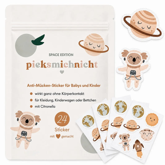 Pieksmichnicht pflanzliche Anti-Mücken Sticker mit Weltraum Motiv Space, erhältlich bei Bärechind