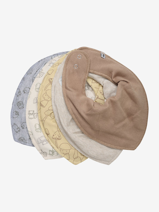 Vierteiliges Pippi Bandana Lätzchen in neutralen Farben – nachhaltige, weiche Baby-Lätzchen aus Stoff bei Kinderladen Winterthur