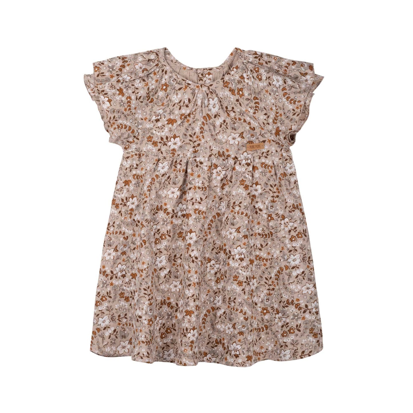 Luftiges Mini-Kleid aus Musselin mit Blumenmuster und Holzknöpfen von Pure Pure by Bauer – nachhaltige Kindermode in Winterthur, Zürich, Schweiz.