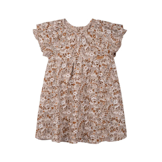 Luftiges Mini-Kleid aus Musselin mit Blumenmuster und Holzknöpfen von Pure Pure by Bauer – nachhaltige Kindermode in Winterthur, Zürich, Schweiz.