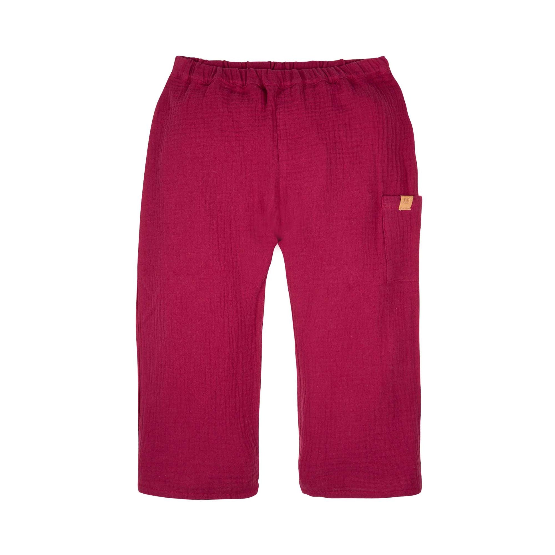 Musselin Kinderhose raspberry aus Bio Baumwolle von Pure Pure by Bauer im Bärechind Winterthur Schweiz.