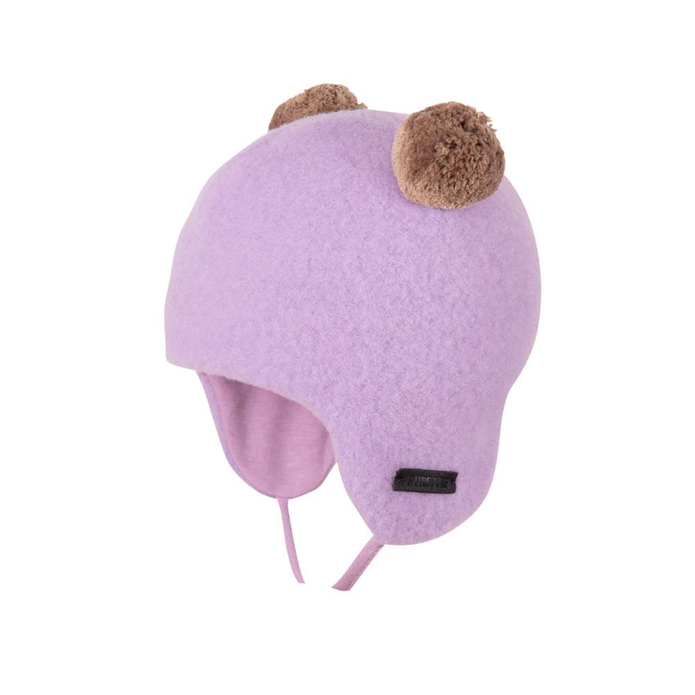 Pure Pure Wollfleece Mütze mit Bommel-Ohren in Lilac bei Bärechind