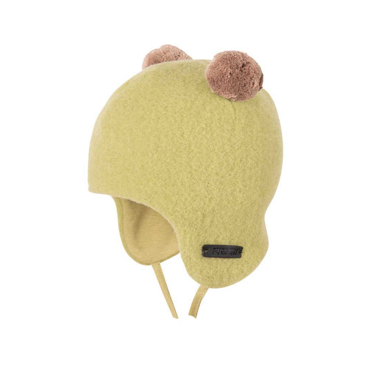 Pure Pure Wollfleece Mütze mit Bommel-Ohren in Soft-Green bei Bärechind
