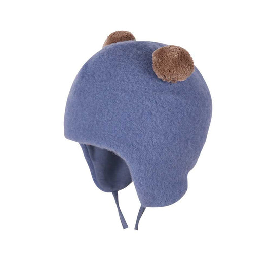 2-Bommel-Mütze Fleece in der Farbe smoke-blue von Pure Pure by Bauer – exklusiv erhältlich im Bärechind in Winterthur. Weiche Mütze aus GOTS-zertifiziertem Wollfleece mit Baumwollfutter.