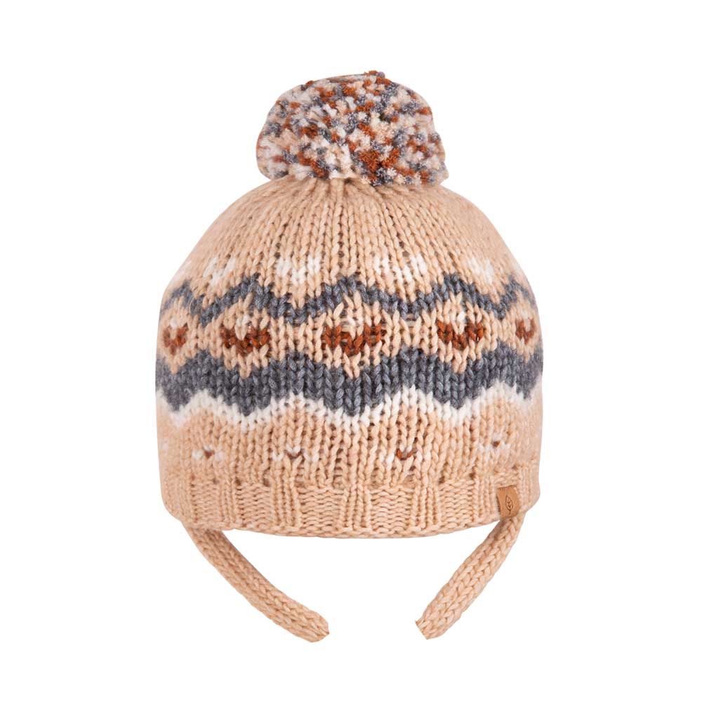 Bommel-Binde in der Farbe almond von Pure Pure by Bauer – erhältlich im Bärechind in Winterthur. Strickmütze aus GOTS-zertifizierten Bio-Naturfasern.
