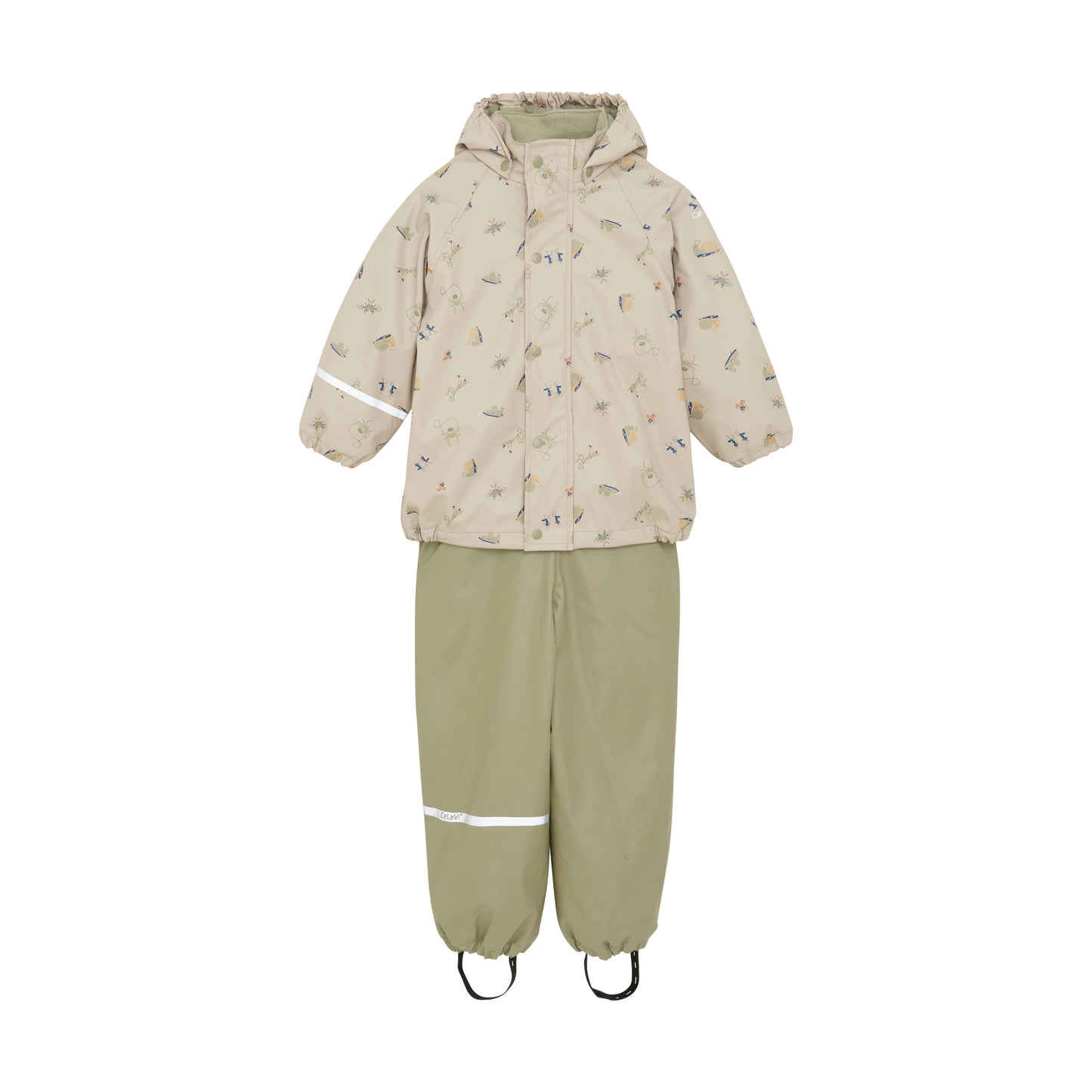 Beige CeLaVi Regenlatzhose für Kinder mit Trägern, erhältlich im Bärechind Winterthur Zürich.Schweiz.