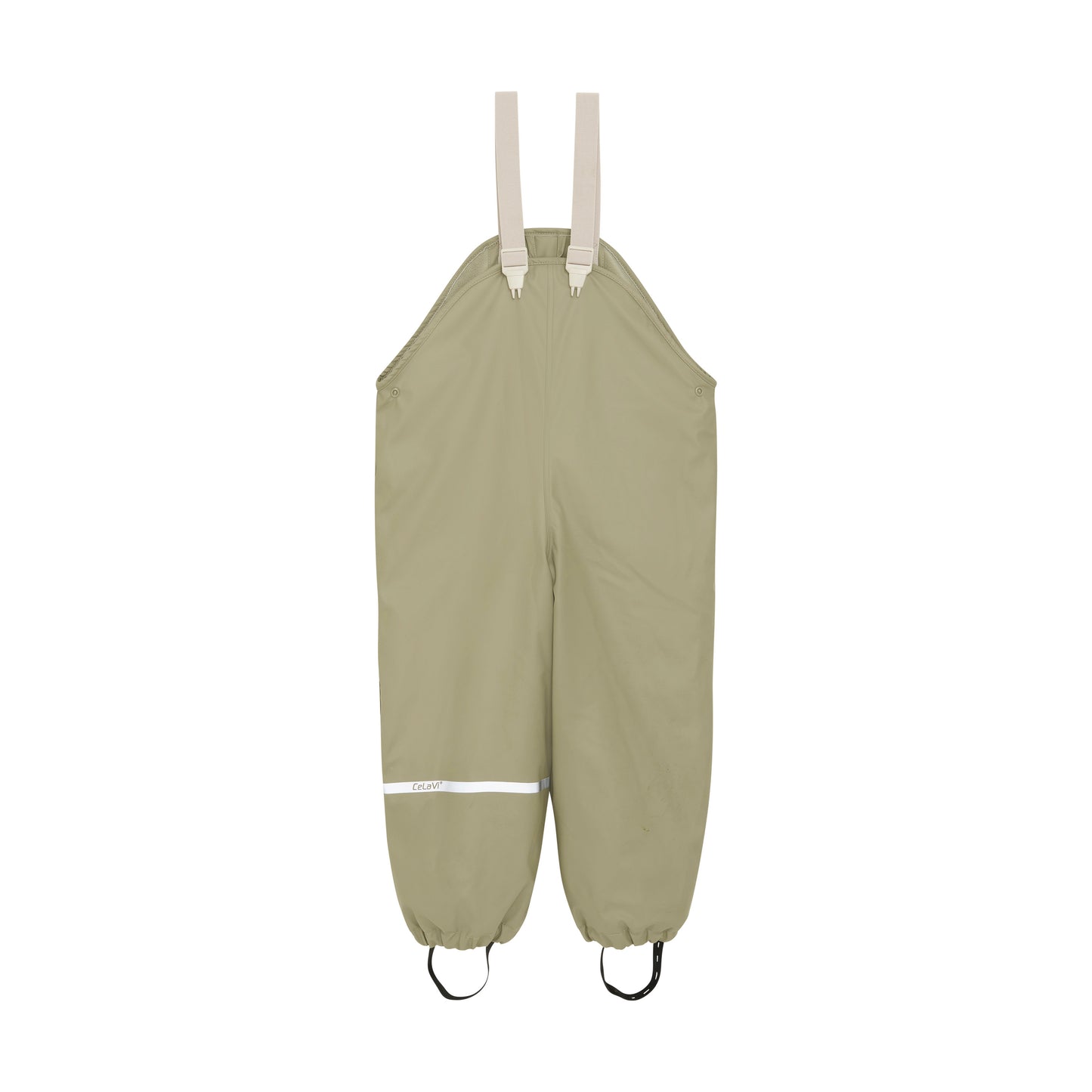 Vorderseite CeLaVi Regenoverall beige mit Käfer-Muster, erhältlich im Bärechind Winterthur Zürich Schweiz.