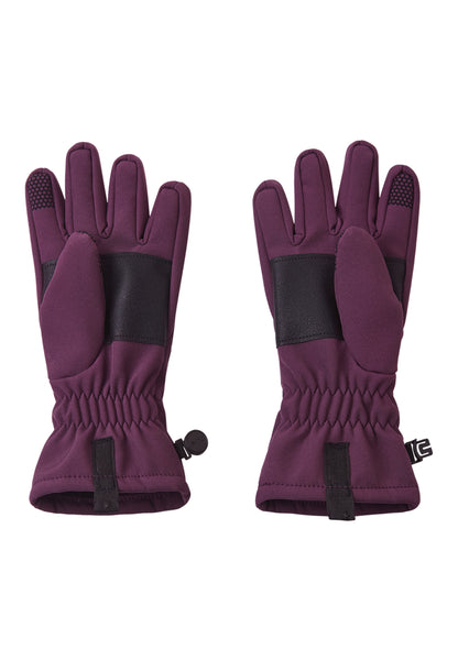 Rückansicht der Reima Softshellhandschuhe Tehden Deep Purple mit reflektierendem Logo im Bärechind Winterthur Zürich Schweiz