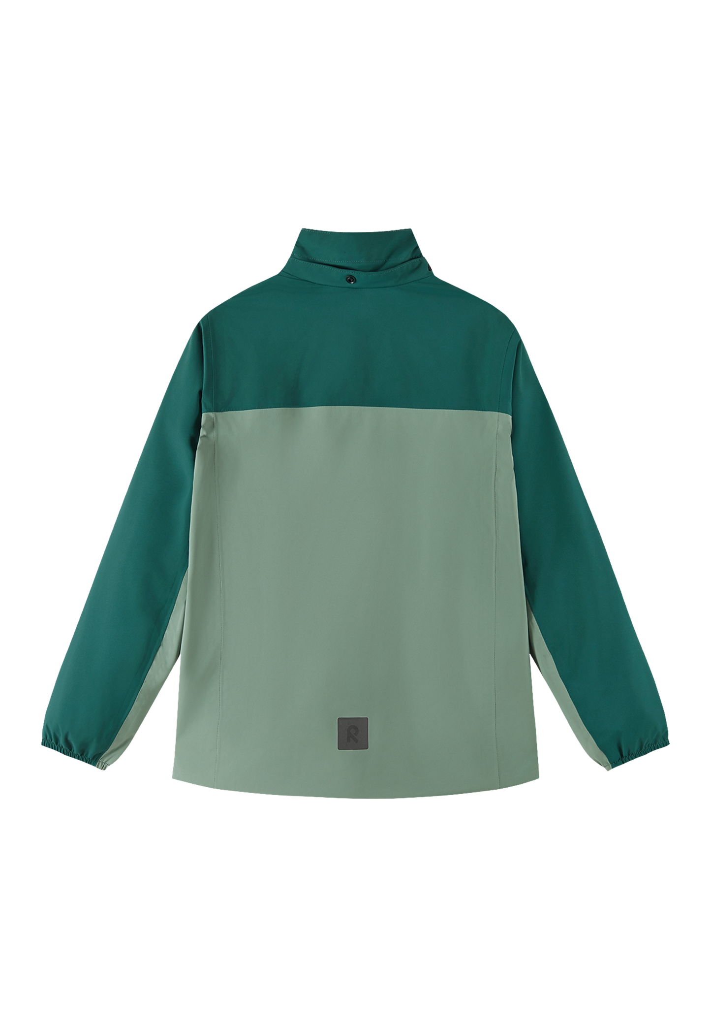 Rückansicht der ReimaTec Regenjacke Salmi in Stone Green für Kinder