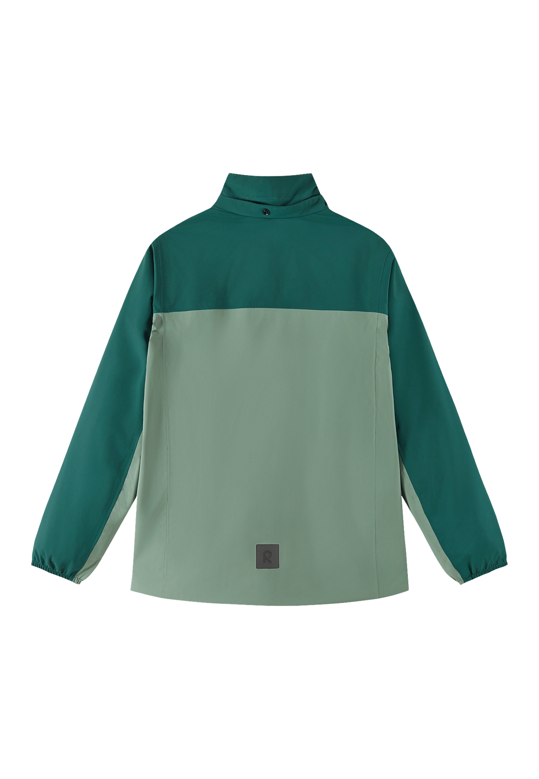 Rückansicht der ReimaTec Regenjacke Salmi in Stone Green für Kinder