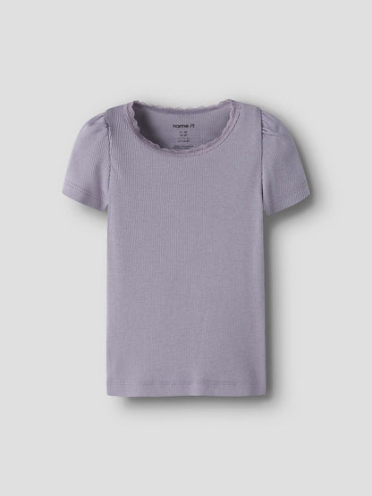 Kinder Ripp T-Shirt lavender gray aus Bio Baumwolle von NAME IT bei Bärechind Kinderladen Winterthur Zürich Schweiz