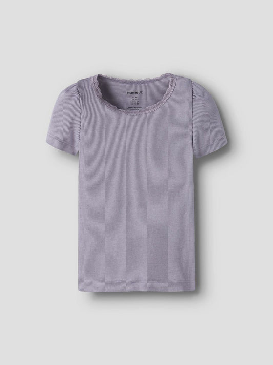 Kinder Ripp T-Shirt lavender gray aus Bio Baumwolle von NAME IT bei Bärechind Kinderladen Winterthur Zürich Schweiz