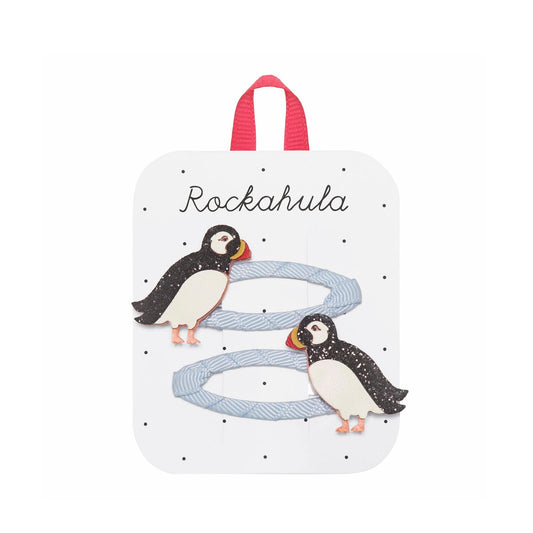 Rockahula Haarspangen mit süssen Puffins und glitzernden Details, perfekt für Kinderfrisuren