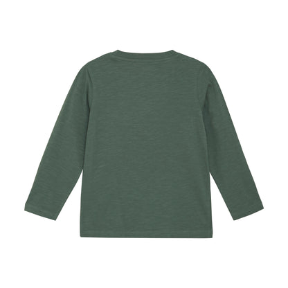 Rückseite des MINYMO Baumwollshirts in Grün – Bärechind in Winterthur, Zürich Schweiz.