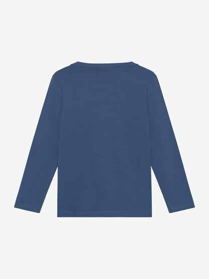 Rückansicht des blauen Minymo Langarmshirts – bequem und kindgerecht, erhältlich im Bärechind Winterthur.