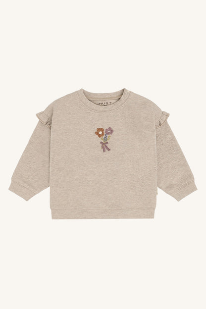 Sara Sweatshirt mit Blumenstickerei in Beige, Vorderansicht