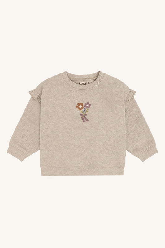 Sara Sweatshirt mit Blumenstickerei in Beige, Vorderansicht