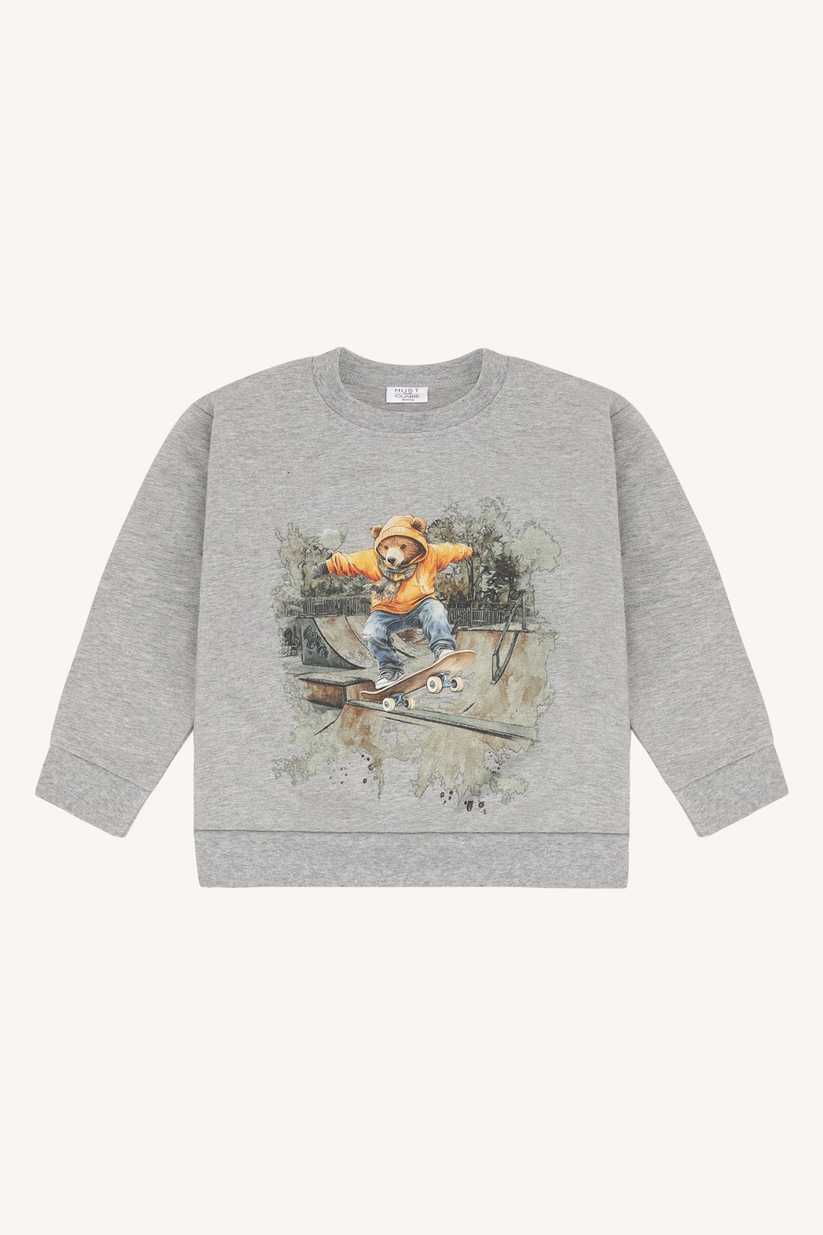 Skateboard fahrender Bär als Print auf dem Sejer Sweatshirt in Grey Melange