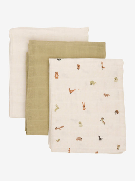 Muslin Nuschi Set - Tiere olive