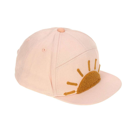 Kinder Skater Cap „Sunny light pink“ von Lässig – Seitenansicht mit aufgestickter Sonne