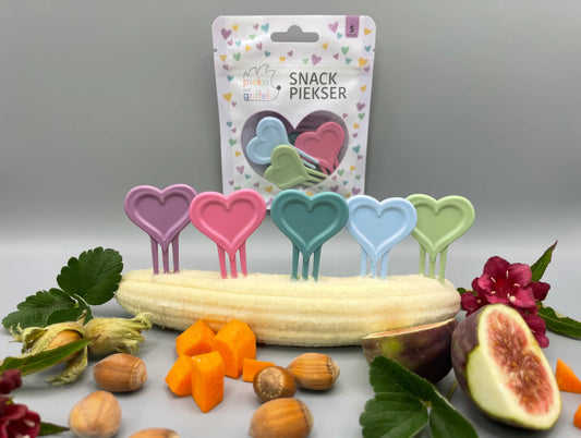 Bunte Herz-Snack-Pieker von pieksiundgriffel in Obst, erhältlich bei Bärechind Winterthur Zürich Schweiz.