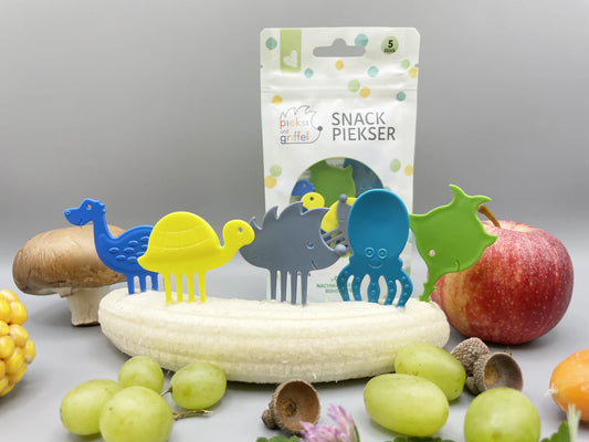 Funky Friends Snack-Piekser Set mit bunten Figuren, erhältlich bei Bärechind in Winterthur Zürich Schweiz.
