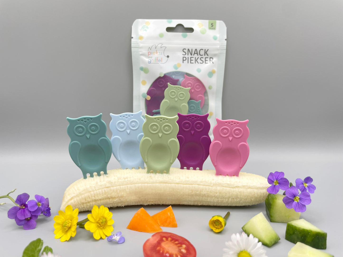 Bunte Eulen Snack Piekser von Pieksi & Griffel bei Bärechind Winterthur Zürich Schweiz für Kinder Znünibox