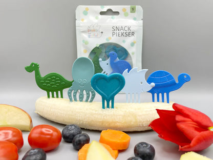 Tier Snack Piekser Set in blau und grün von Pieksi & Griffel bei Bärechind Winterthur Zürich Schweiz für Kinder Znünibox