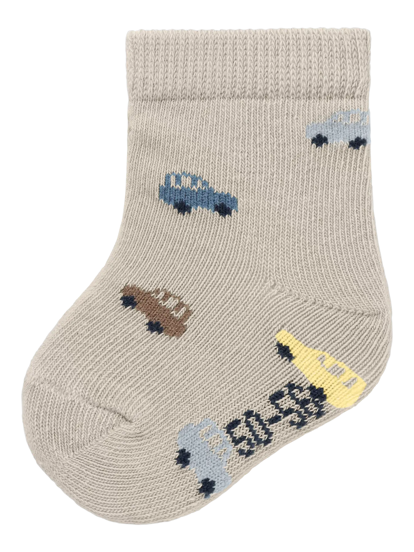 Beige Kindersocke von name it mit buntem Auto-Print und elastischem Bund – Einzelansicht