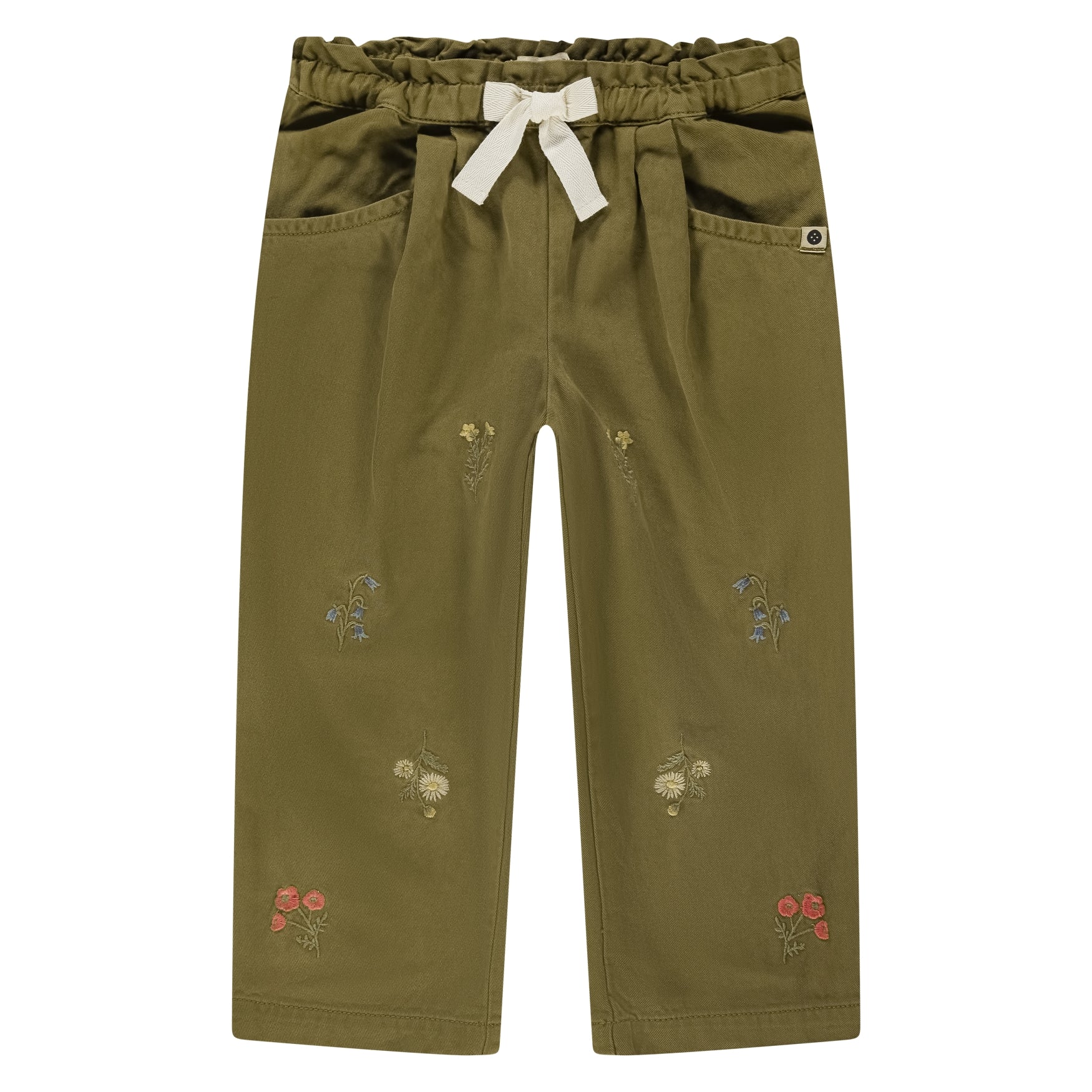Bestickte Kinderhose von Stains & Stories in Army mit weiter Passform und verstellbarem Bund im Bärechind