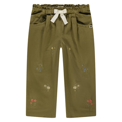 Bestickte Kinderhose von Stains & Stories in Army mit weiter Passform und verstellbarem Bund im Bärechind