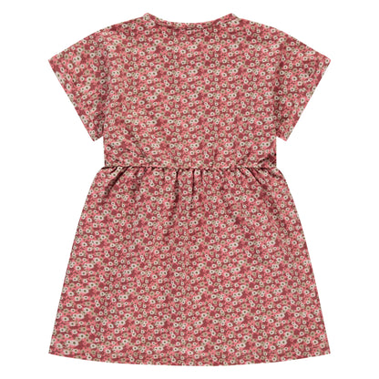 Rückansicht des Kurzarm Kleids von Stains & Stories in Beige mit geraffter Taille im Bärechind