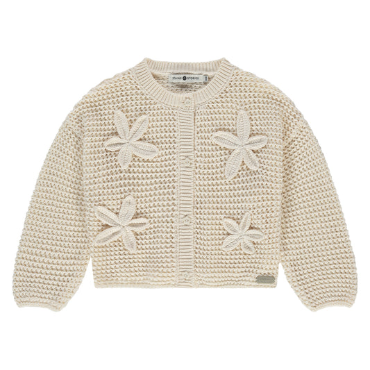 Strickcardigan von Stains & Stories in Ivory mit Blumenapplikationen für Kinder im Bärechind