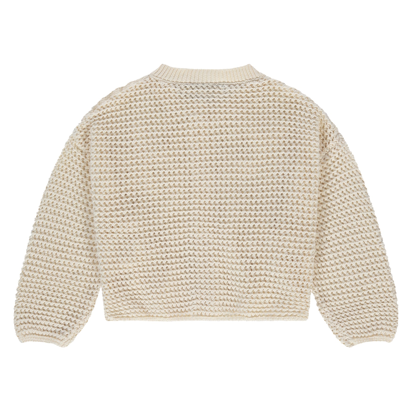 Rückansicht des Strickcardigans von Stains & Stories in Ivory mit weichem Strick im Bärechind